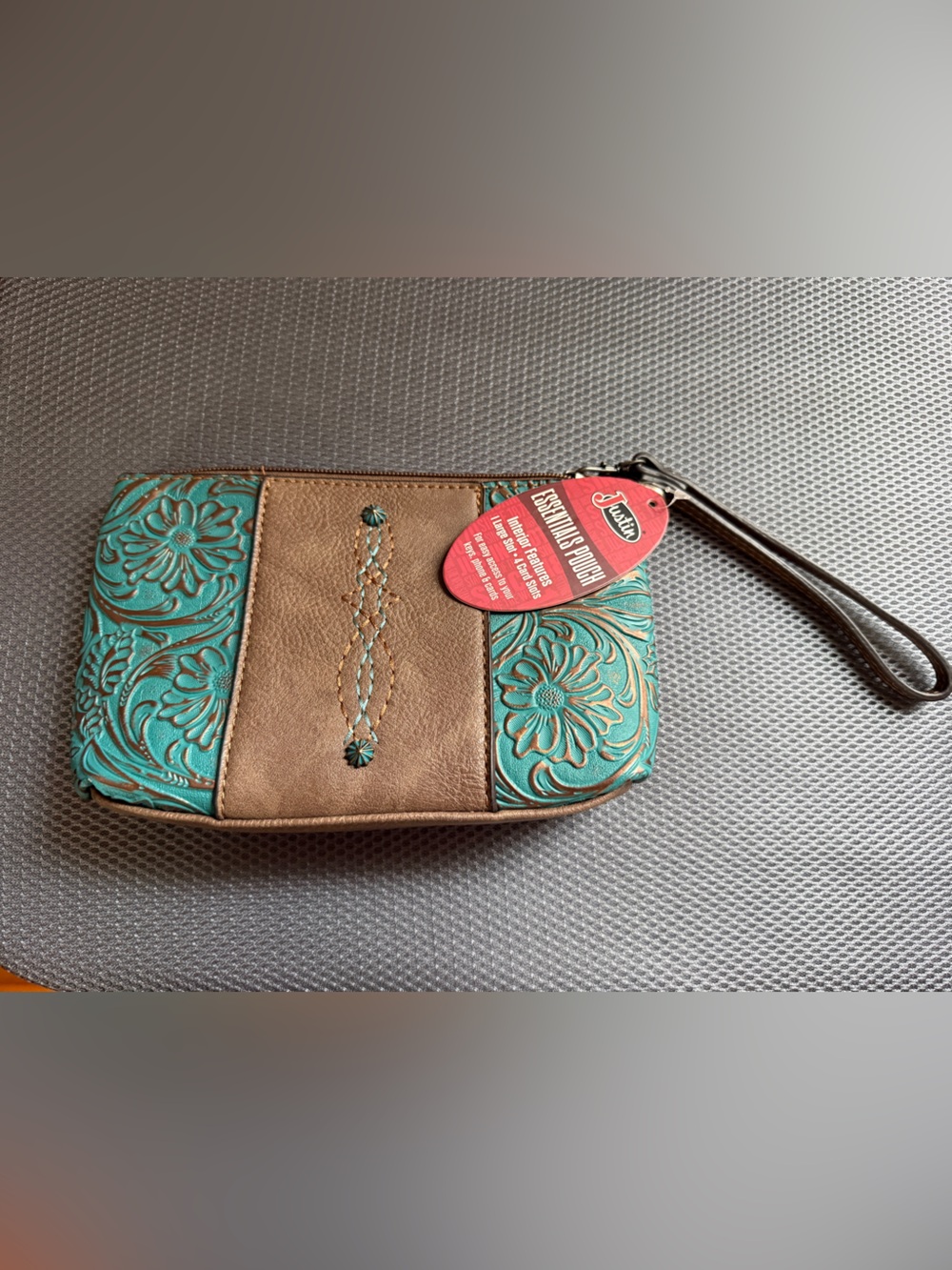 Justin Turquoise Tooled Floral Wristlet Wallet